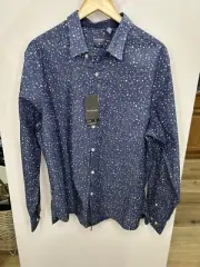 Van Heusen Men's Slim Fit 17-17.5 Size XL Button Front Shirt Star Print