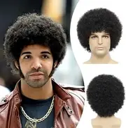 Clothing 70s 80s disco wig for men and women, heat-resistant synthetic unisex wig, suitable for role-playing Halloween parties or fun (Black, 16 cm)
