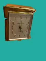 Vintage Phinney-Walker Folding Travel Alarm Clock Made In Germany, Gold Numbers