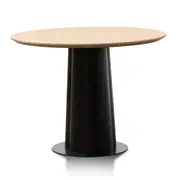 Polly Round Wooden Dining Table - Natural Top and Black Base
