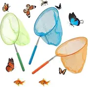 BEANPRECOY 3 Pack Kids Telescopic Butterfly Nets Extendable to 34 Inches with Anti-Slip Grip Colorful Insect Nets for Catching Bugs Fish and Ladybirds Perfect Outdoor Tools for Kids' Adventures