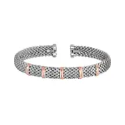 18k Rose Gold And Sterling Silver Round Bypass Popcorn Cuff Bangle Bracelet