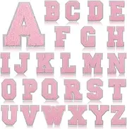 [HieoAnir] Chenille Letter Patch Iron on,Chenille Iron on Varsity Letter Patch,26Pcs Varsity Alphabet A-Z Patches for Jackets,DIY Supplies Pink