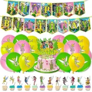 Unbrand Tinker Bell Themed Birthday Party Decoration Supplies Includes Banner, Balloons, Cupcake Cake Topper, Fairytale Fairy Party Favors WHBYV