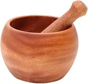 WeiLaiKeQi Wooden Mortar Pestle Set Spice Grinding Bowl Wide Mouth Spice Grinding Set Manual Garlic Mincer for Pesto Sauce Household, L