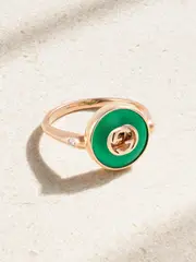 [Gucci] Gucci - 18-karat Rose Gold, Agate And Diamond Ring - Green - 10 10 Green