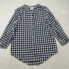 St. John's Bay Women's Medium Navy Blue White Gingham Button Up Shirt Blouse Top