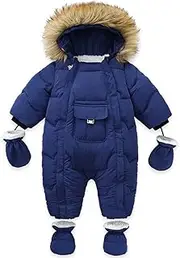 [Acuryx] Baby Winter Snowsuit with Gloves and Shoes, Unisex Baby Romper Flannel, Baby Jumpsuit Winter with Hood Unisex Jumpsuit for Boys Girls