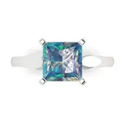 2.5 ct Princess Cut Blue Moissanite Wedding Bridal Promise Ring 14k White Gold