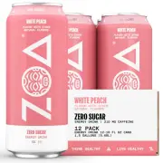 ZOA Zero Sugar Energy Drinks, White Peach - Sugar Free with Electrolytes, Health