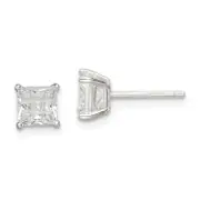 Sterling Silver 5mm Square Laser-Cut Cz Basket Set Stud Earrings
