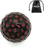 Poludie 100 Sided Polyhedral Dice, Single D100 Game Dice, 100 Sided Cube with Black Pouch, D100 die 48 mm (Black with Red Number)