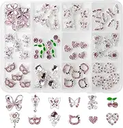 Madenia 60pcs 3D Nail Art Rhinestone: 12 Silver Alloy Pink Nail Gems in Nail Art Decoration Supplies- Suitable for Women's Nail Charm DIY in Nail Salon