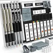 Four Candies 25PCS Art Mechanical Pencil Set with Case, 3PCS Metal Artist Lead Pencil 0.5, 0.7, 0.9 mm &3PCS 2mm Lead Holder(HB 2H 2B 4B Color) with 432PCS Graphite Lead Refills for Drawing Sketching
