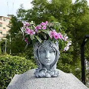 Romehaha Face Flower Pot Head Planter,Face Planter with Drainage Hole,Cute Resin Goddess Face Planters Pots Opend Eyes 6'' W X 8'' H