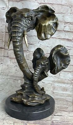 16"x13" Bronze Sculpture Massive Bull Elephant And Calf Statues Figurine FIGURE