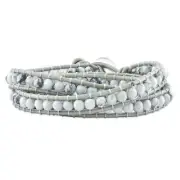 White Howlite Beaded and Leather Multi-wrap Bracelet BF1621
