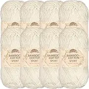 BambooMN JubileeYarn Bamboo Cotton Sport Knitting Yarn - 50g/Skein Moon Beam 8 Balls