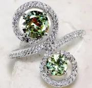 2CT Peridot & White Topaz 925 Solid Sterling Silver Ring Jewelry Sz 7 IB1-5
