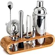 Cocktail Set Cocktail Shaker Set: 10-Piece Bar Tool Set with Bamboo Stand | Perfect Home Bartending Kit and Martini Cocktail Shaker Set (Silver)