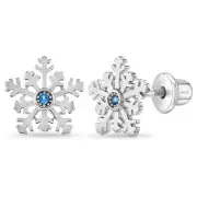 Winter Snowflake Kids / Children's / Girls Earrings Screw Back - Sterling Silver