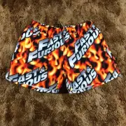 NEW Dumbgood Fast & Furious Men Sz M Mesh Lined Swim Shorts Trunks Pockets Flame