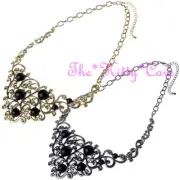Statement Filigree V Shape Chic Metal Artisan Ornate Scroll Crystal Bib Necklace
