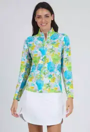 Ibkul Long Sleeve Zip Mock - PADDY Lime Multi