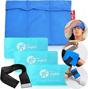 Toughito Ice Packs for Injuries Reusable Gel Ice Pack 3 in 1 Set - Back Treatment, Migraine Treatment, Fever Reducer, Muscle & Injury Recovery - Transformable Multipurpose Ice Pack Sleeve with Strap