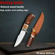 Drop Point Fixed Blade Hunting Survival Army Camping Outdoor 4Cr13MoV Steel Wood