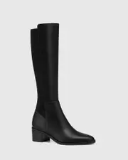 Jacinda Black Leather and Neoprene Long Boot