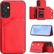Case Compatible with Samsung Galaxy A34 5G [PU Leather + Shell + Card Holder] 2 in 1 Magnetic Clasp Kickstand Cover Red
