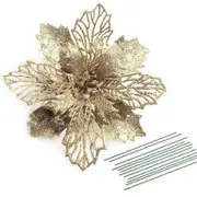 Ozoffer 10Pcs Artificial Glitter Poinsettia Flowers Hanging Xmas Tree Party Home Decor