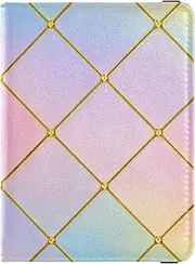 [Amooorous] Gold Grid Gradient Modern Rainbow Cube Leather decorative waterproof passport holder for travel Wallet Combo Passport Cover Holder Wallet Case Ultra Slim, Gold grid gradient modern rainbow Cube, 1