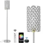 Crystal Floor Lamp with Remote Control, Smart Crome Silver Floor Lamps for Li...
