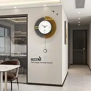 JUJUDA Large Wall Clock for Living Room Decor Big Modern Pendulum Decorative Wall Clock for Kitchen Bedroom Office Wood Silent Unique Wall Clcok Non Ticking Battery Operated for Home Deocr 16 Inch