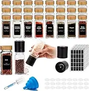 9SHOME 24pcs Glass Spice Jars with Bamboo Lids, Square Seasoning Containers Spices Organizer Small Items Storage, with Pepper Grinder, Preprinted Spice Label, Wooden Lids, Funnel, Shaker, 120ml/4oz