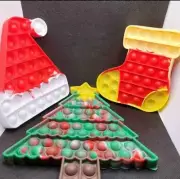 3× Christmas Fidget Pop Sensory Toys - Tree, Stocking, Santa Hat