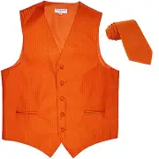 New Men's Vertical Tone on Tone stripes tuxedo Vest Waistcoat_necktie Orange