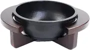 Asahi Bibimbap Pot, Diameter 7.3 inches (18.5 cm) (with Wooden Frame), Iron Grill, Cast Iron, Commercial Use