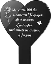 Photect Heart Grave Stake Black Acrylic Grave Decoration with Engraving Sometimes Bist du in Unseren Träumen Memorial Plaque Grave Stone Grave Decoration Weatherproof Garden Stake for Grave