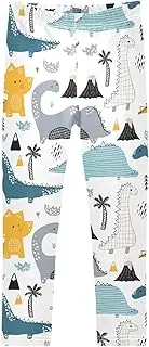 [Joisal] Playful Dino Blue Legging for Girls, Flexible for Black Dance Pants for Girls, 4-10T
