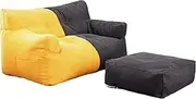Double Bean Bag Sofa Cover(No Filler) 115x74x63cm, Washable Fine-staple Cotton Bean Bag Chair Replacement Cover Lazy Lounger Cover for Living Room Bedroom Balcony,Yellow + dark gray