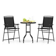 Costway 3PCS Outdoor Bar Set Counter Height Patio Bistro Furniture Set w/Umbrella Hole & 2 Folding Chairs Black