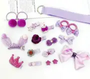 Purple 18PCS Girls Hair Accessories Band Set Elastic Hair Band Clip Kids Sweet Gift