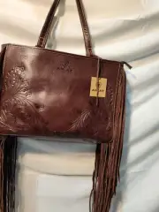 Ariat Beautiful Stunning Brown Extra Large Polished Leather Bag W Side Tassels