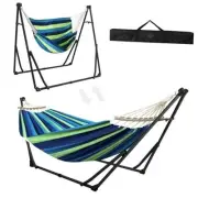 2 in 1 Hammock and Swinging Chair with Collapsible Steel Stand Black and Green