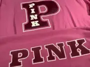 Victoria's Secret Pink Campus Tee Shirt + Gym Pants Set Red Violet Logo L XL NWT