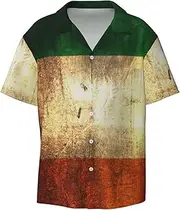 [CADREWY] Irish Flag Print Men's Lightweight Stylish Classic Cuban Collar Style Short Sleeve Practical Pocket