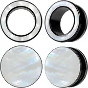 [Atomhole] Shell Opal Ear Gauges Hollow Solid Tunnels Plugs 2 Pairs/4Pcs Hypoallergenic Stainless Steel 0g 2g 00 Taper Piercing Expander Stretchers Body Piercing Jewelry